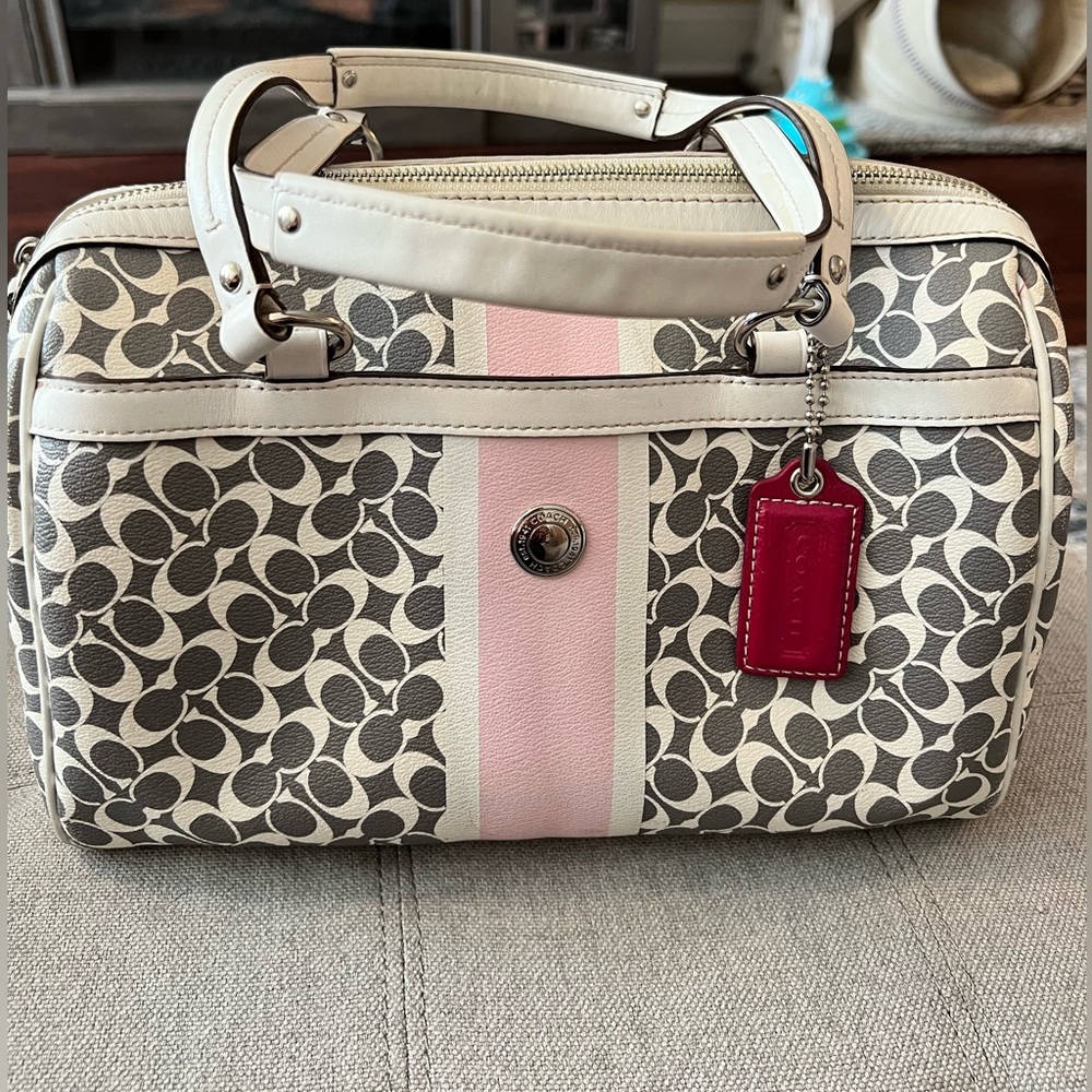 Coach, canvas, gray, pink tote